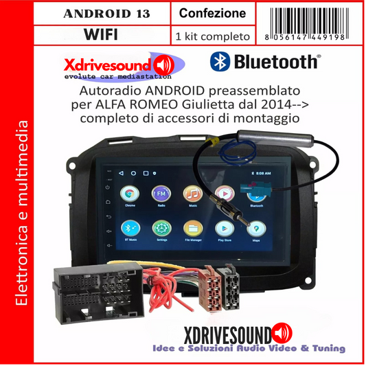 KIT RADIO 7" ALFA ROMEO GIULIETTA 2014 BLUETOOTH, USB, PRESSEMBLATO PLUG & PLAY