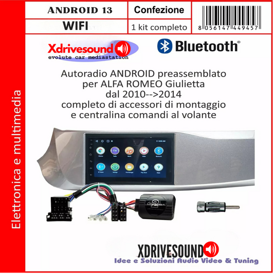 KIT RADIO ALFA ROMEO GIULIETTA 2010 A 2014 BLUETOOTH, USB PRESSEMBLATO PLUG&PLAY